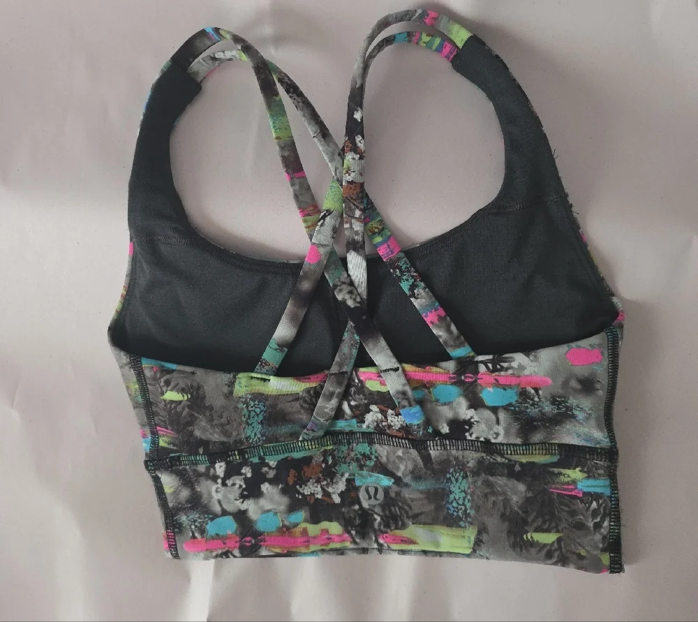 lululemon athletica Black Sports Bra with Neon Abstract Straps - Picture 2 of 3